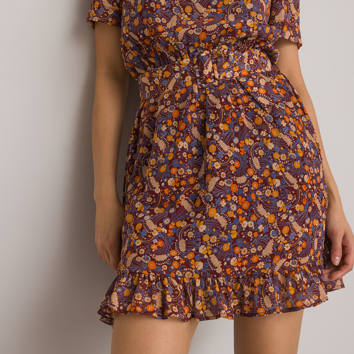 COLEÇÃO LA REDOUTE<br>Vestido florido com decote redondo e cinto