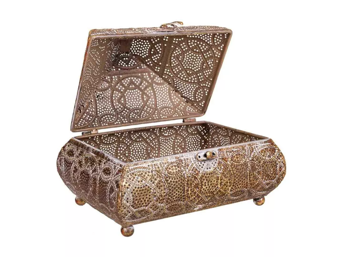 Boîte à bijoux en métal doré 23x16x18h