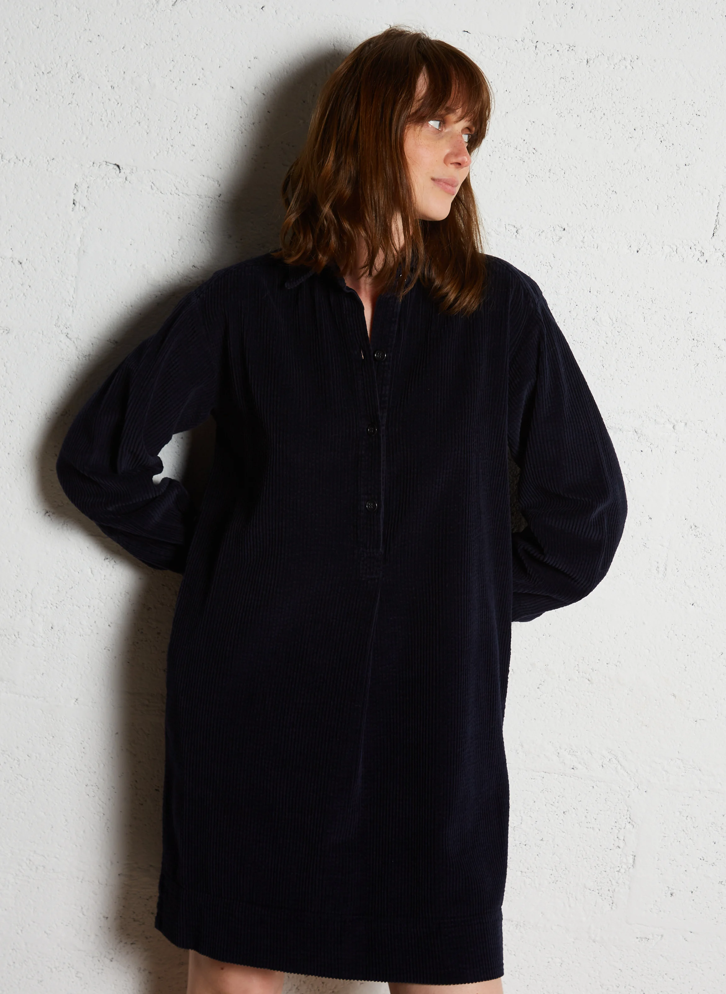 RODWELL - Robe courte col chemise en velours côtelé | Bleu