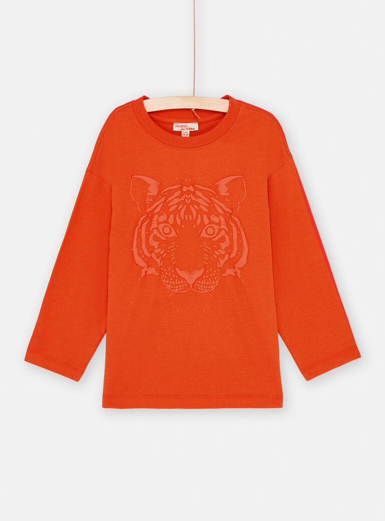 T-shirt orange à motif tigre garçon