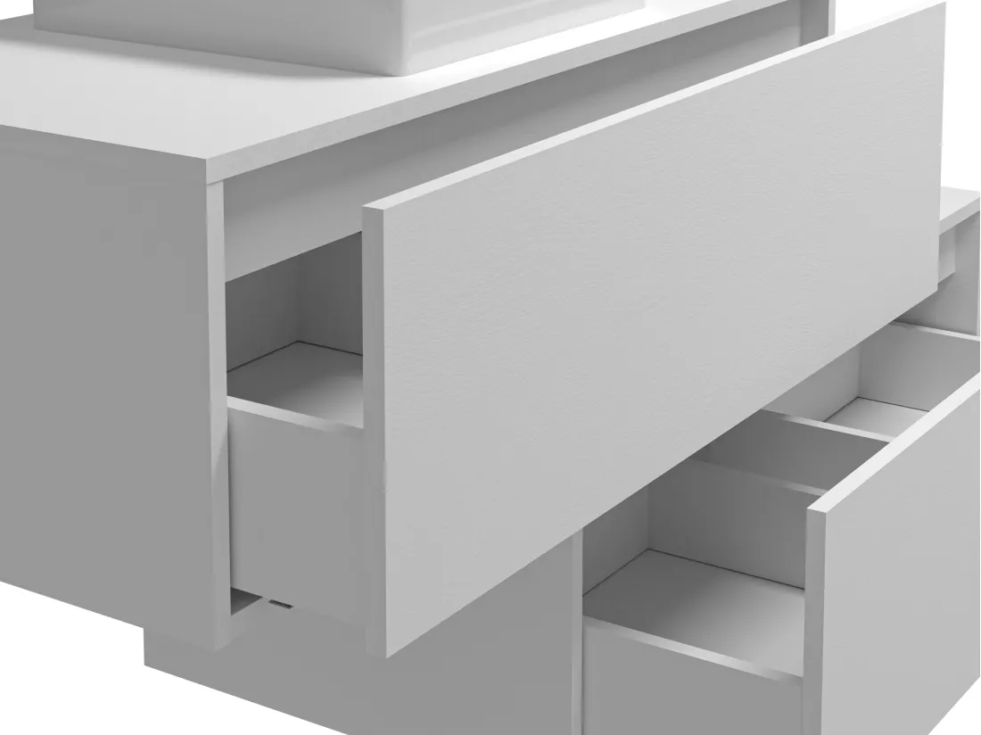 Meuble de salle de bain suspendu blanc avec simple vasque carrée et deux tiroirs - 94 cm - TEANA II