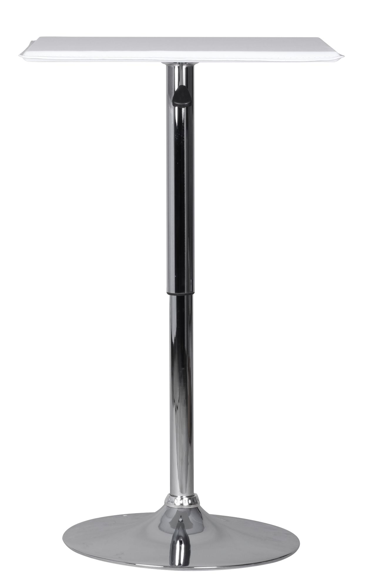 KADIMA DESIGN Stehtisch: Höhenverstellbare Leder-Optik Tischplatte, Chromgestell, 63x63 cm, drehbar, Weiß.