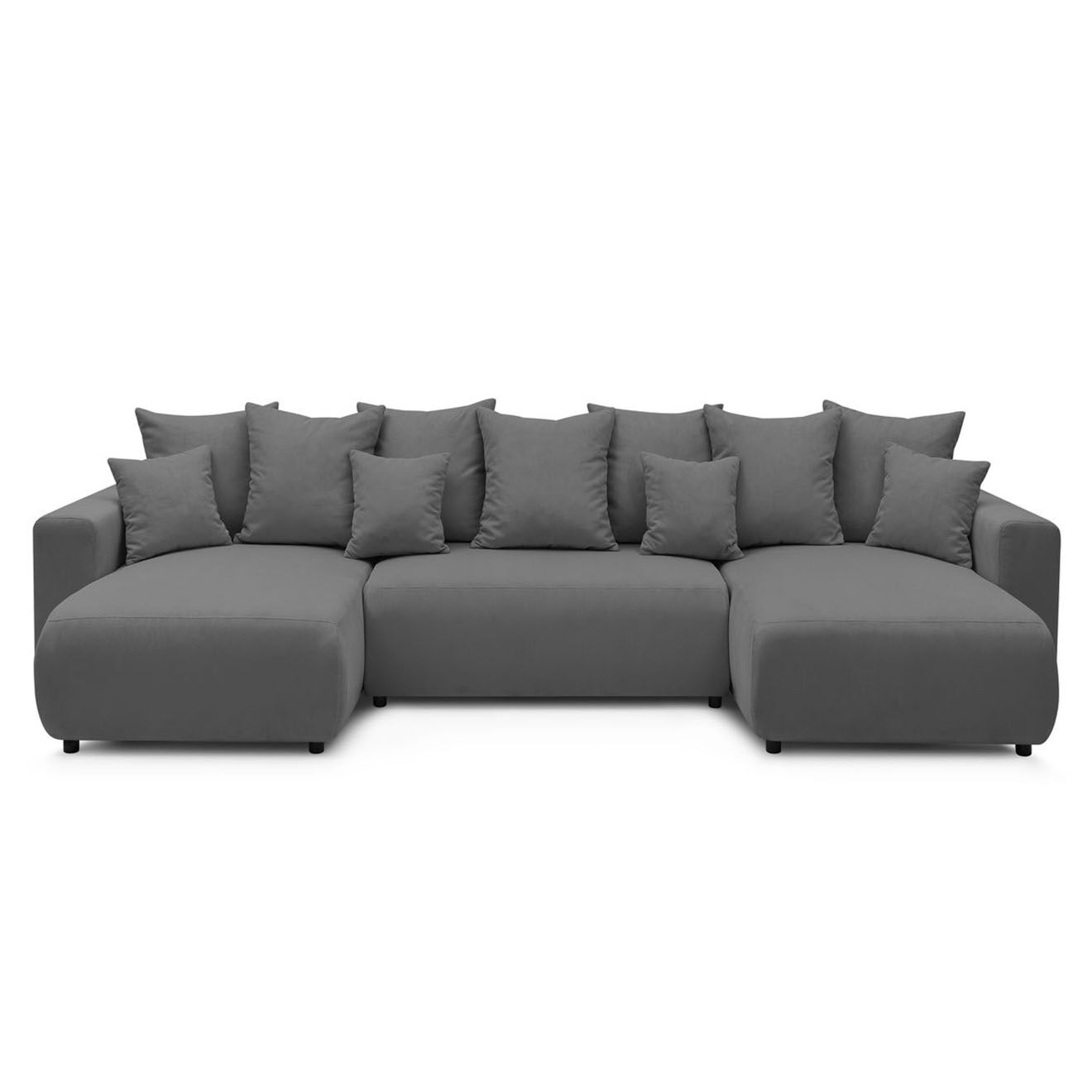 Bobochic Canapé panoramique convertible coffre velours côtelé envy gris foncé - 386x153x95 cm