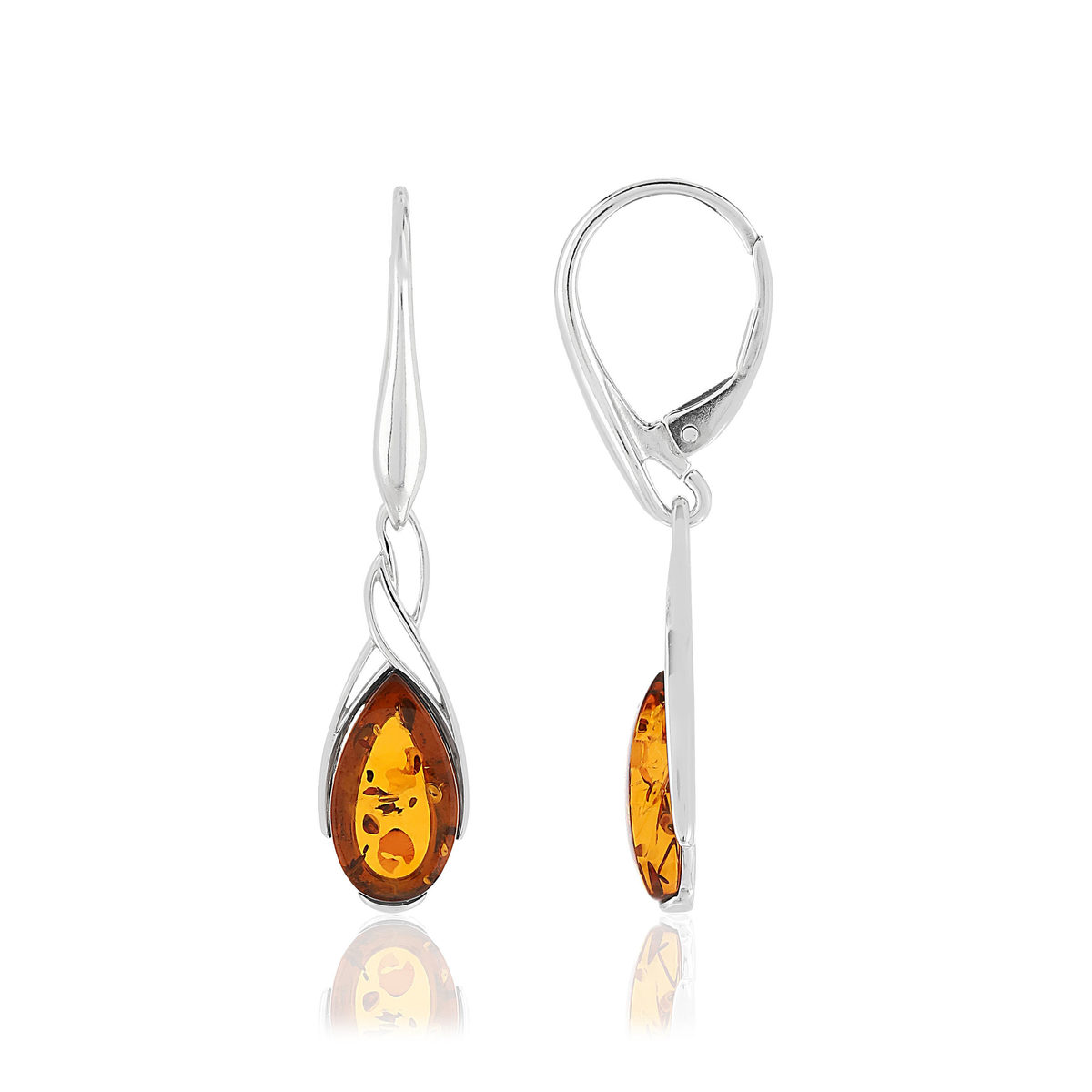Boucles d'oreilles argent 925 pendants ambre taille poire