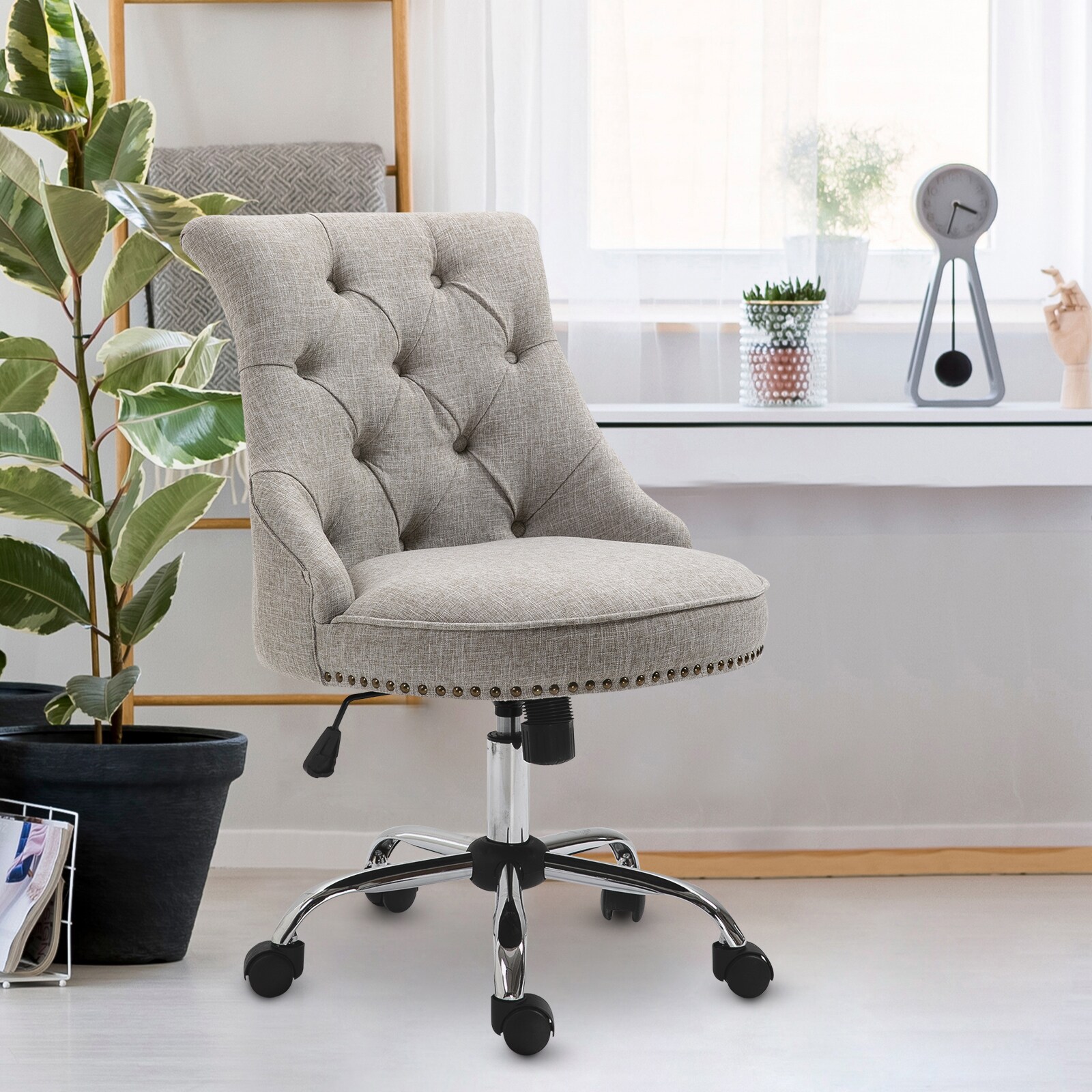 HOMCOM Polsterstuhl mit Chesterfield-Lehne hellgrau 54 x 65,5 x (84-91) cm (BxTxH)