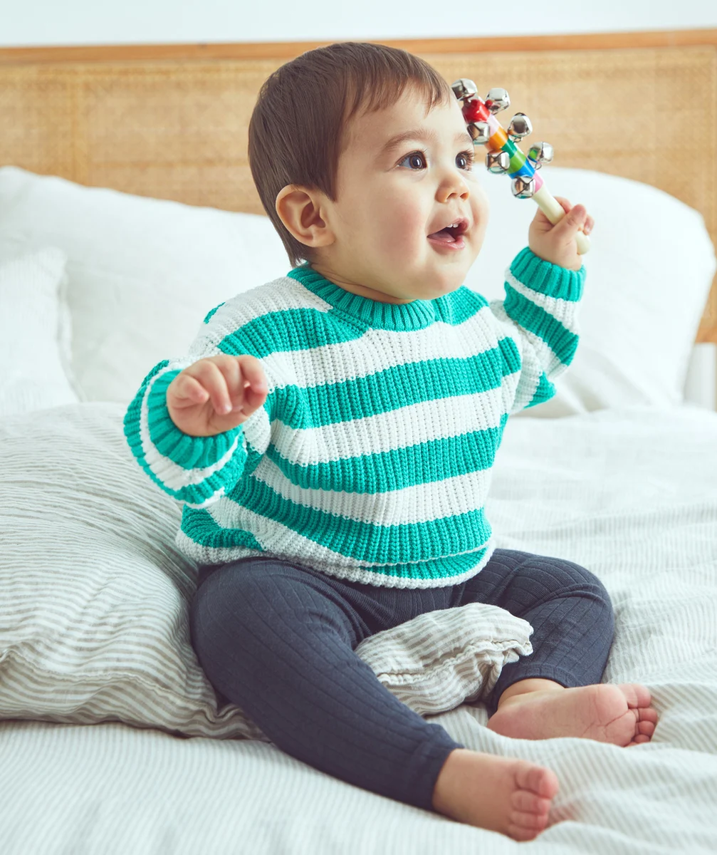 PULL EN TRICOT BÉBÉ GARÇON EN COTON BIO AVEC RAYURES VERTES