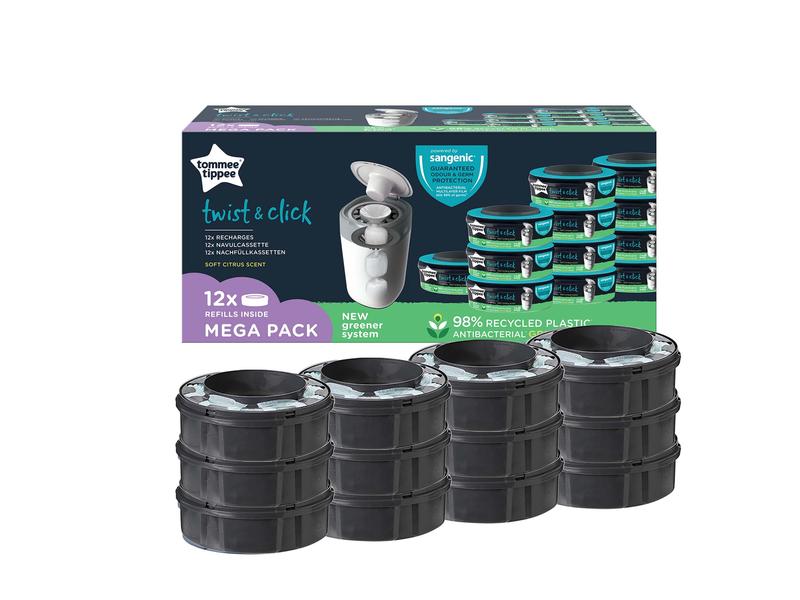 Sangenic Nachfüllkassette Twist & Click 12 Stück Tommee tippee Nachfüllkassette für Windeleimer, 12er Pack