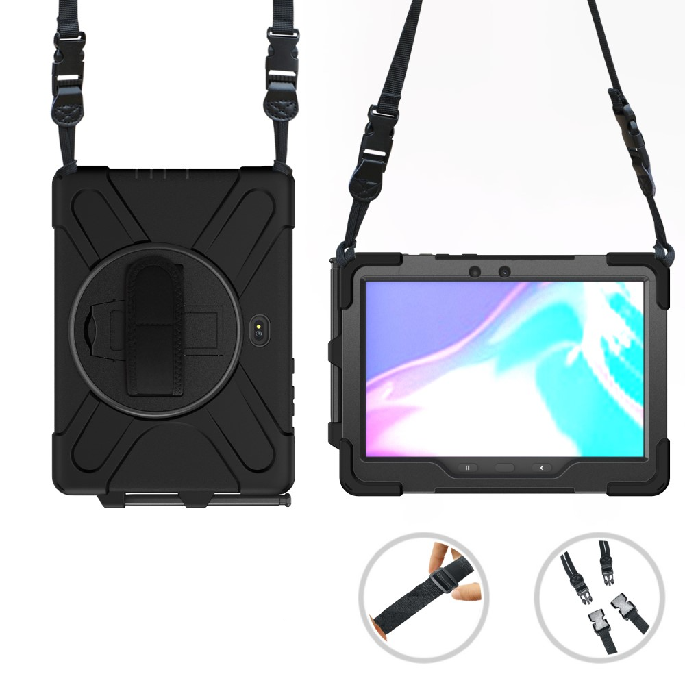 Samsung Galaxy Tab Active4 Pro Hybrid Outdoor Case Hülle Handschlaufe   Schultergurt - Schwarz
