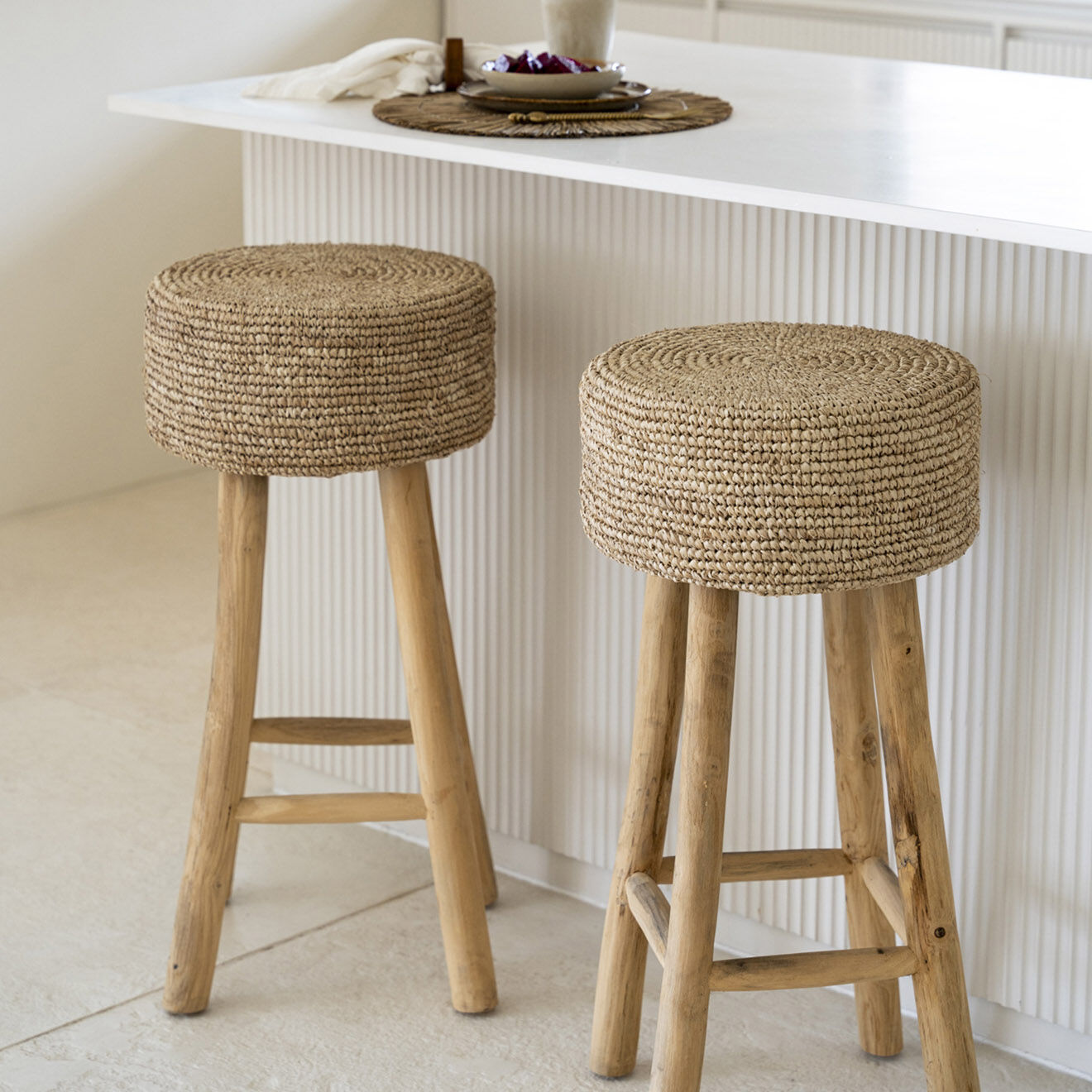 Bazar Bizar Tabouret de bar Raffia naturelle - 35x35x75 cm