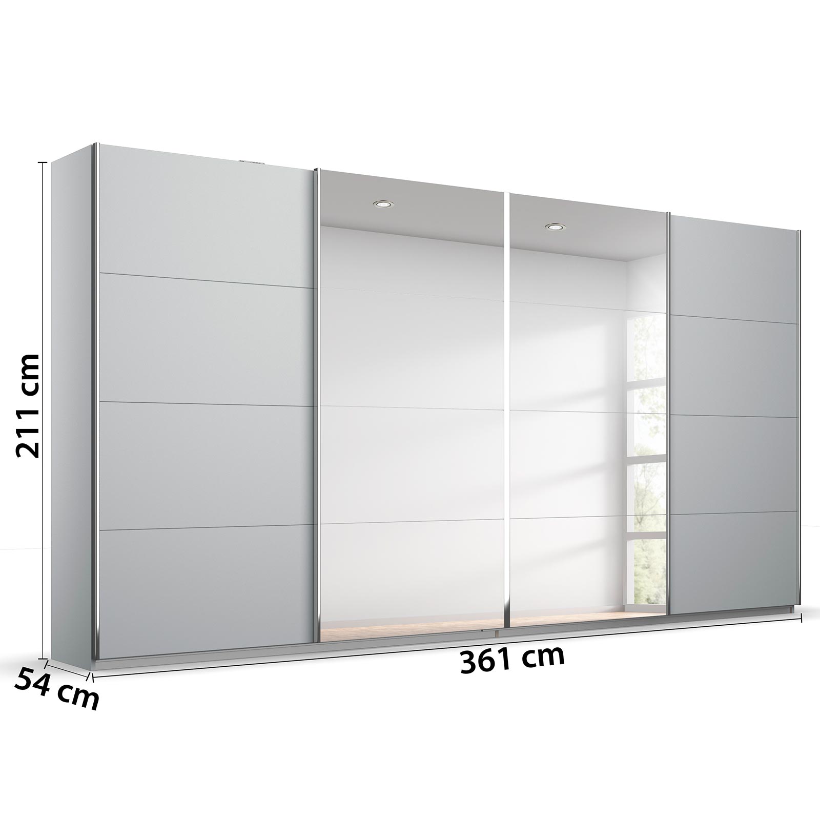 Schwebetürenschrank - seidengrau - 2 Spiegeltüren - 360 cm