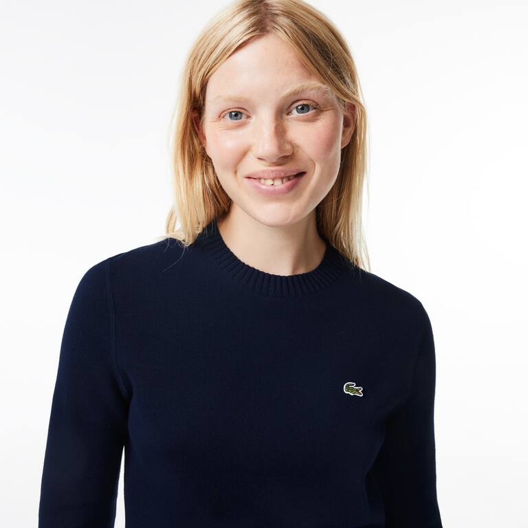 Pull col rond en double-face de coton Pullovers - Bleu - Lacoste - Femme