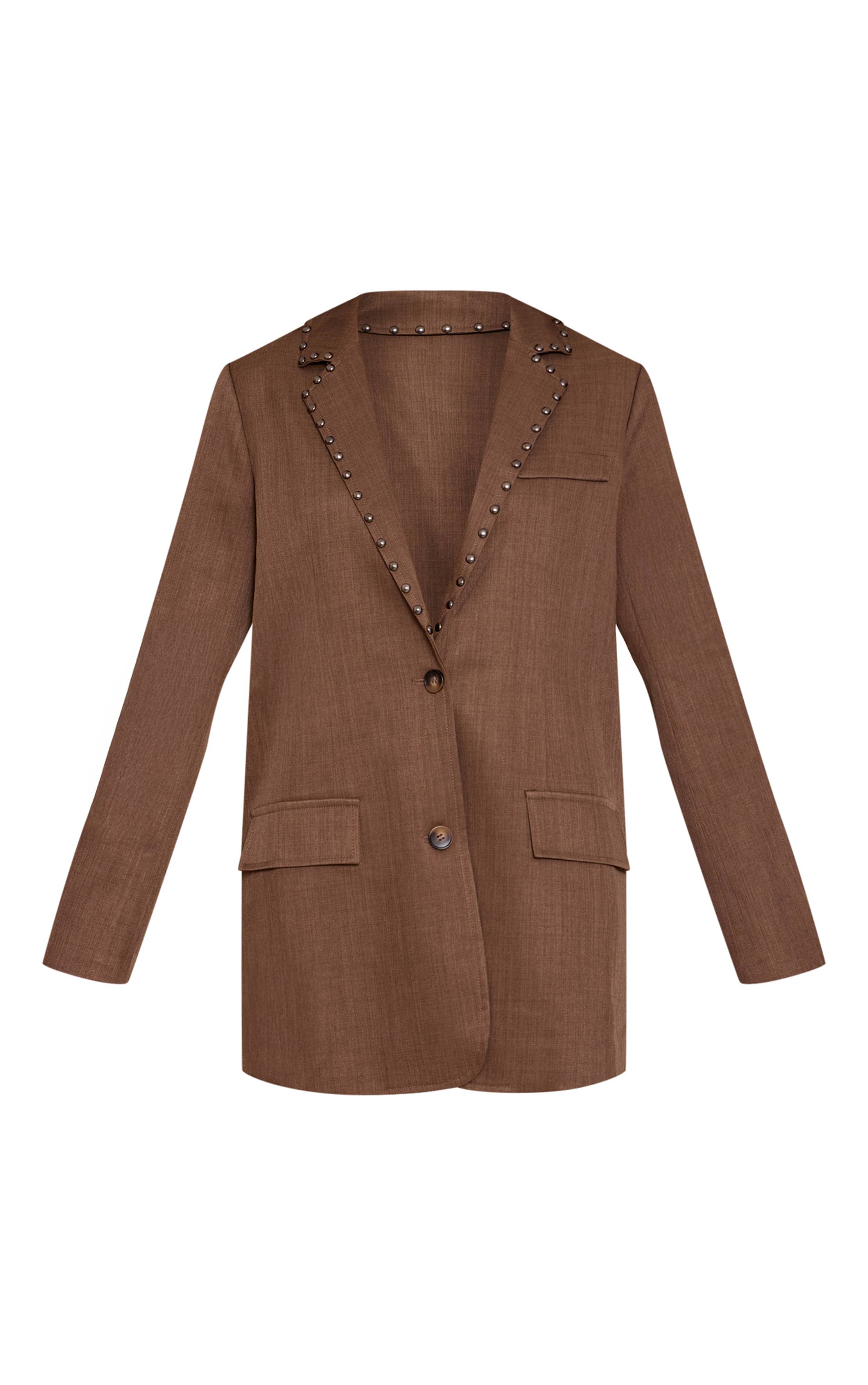 Marron Robe Blazer Oversize Ajustée En Tissu Tissé À Clous