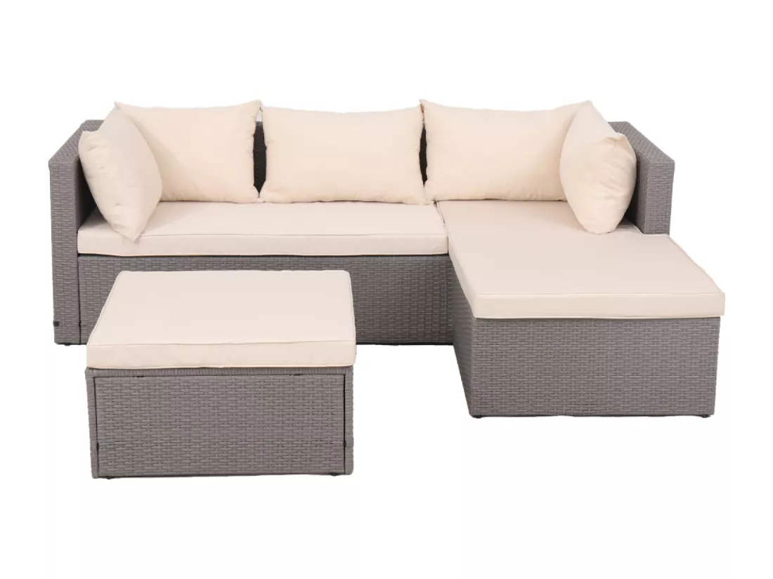 Salon de jardin en résine tressée 4 places gris/beige LECCI