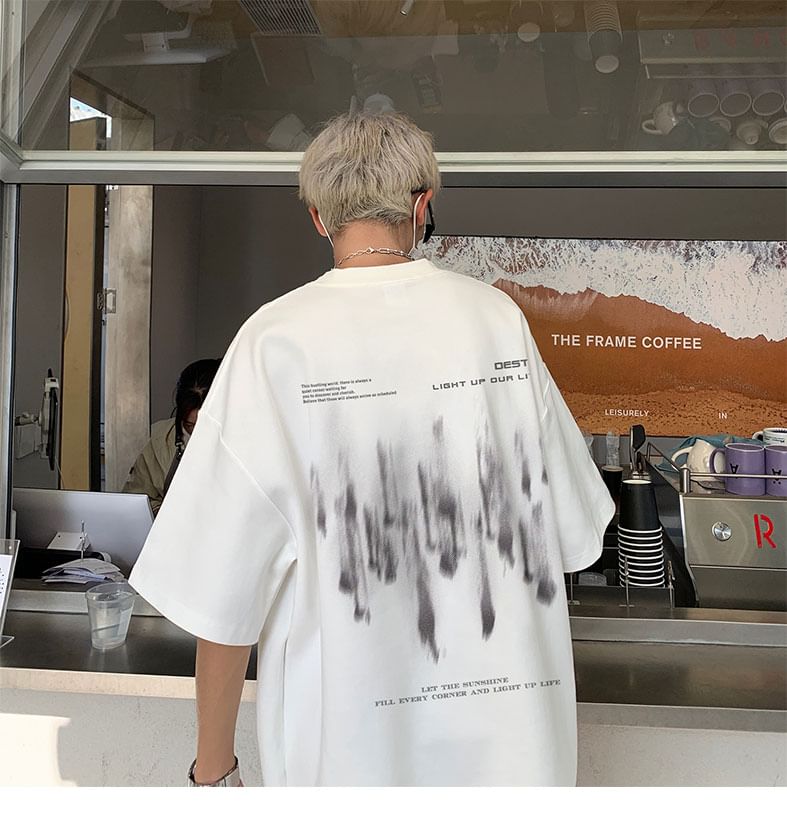 Breeson - T-shirt met ronde hals en elleboogmouwen en letterprint