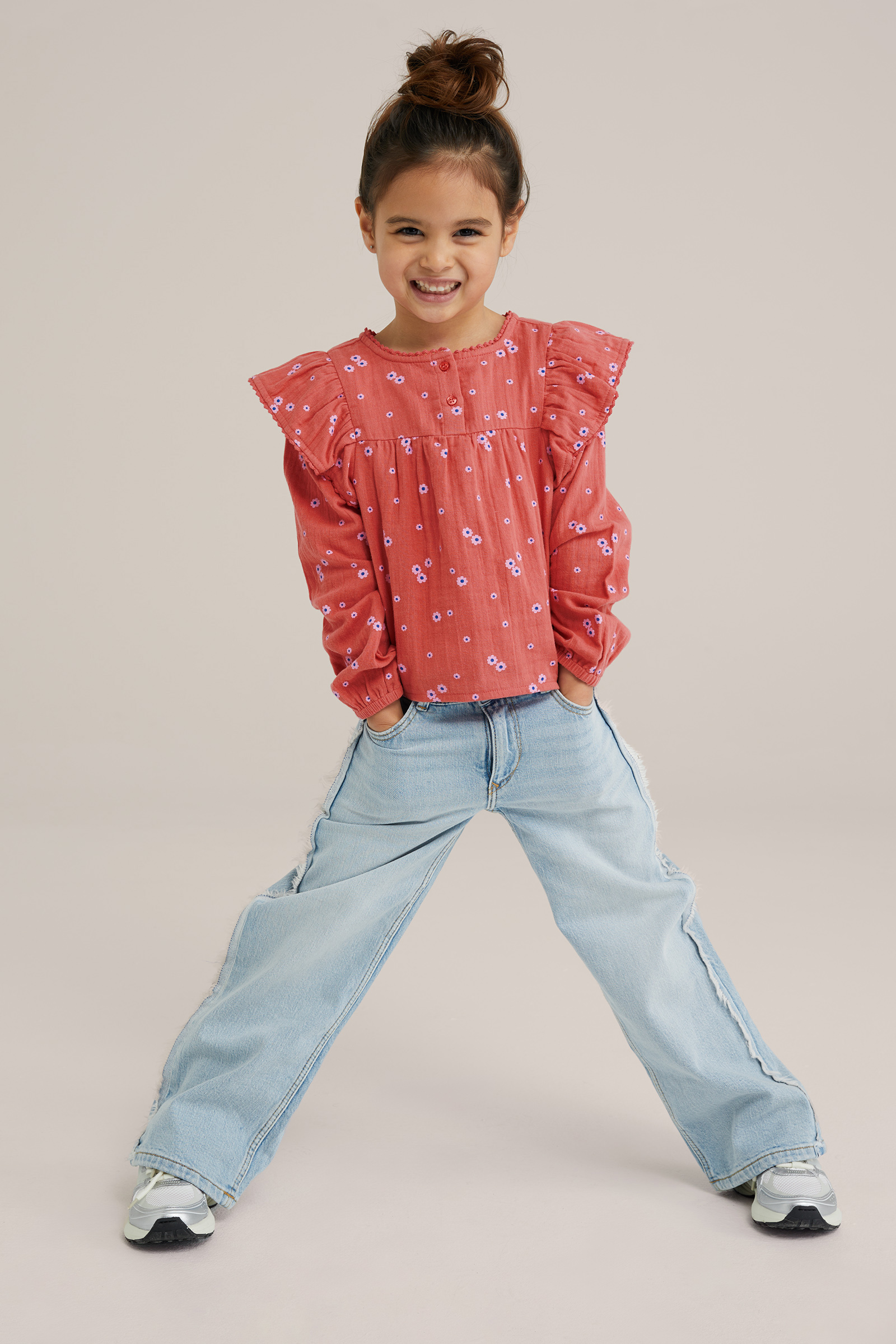 Meisjes blouse met dessin WE Fashion Koraalroze