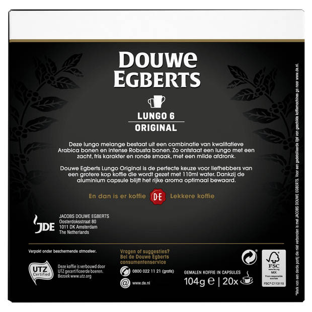 Douwe Egberts Lungo Original koffiecups voordeelpak 20 stuks