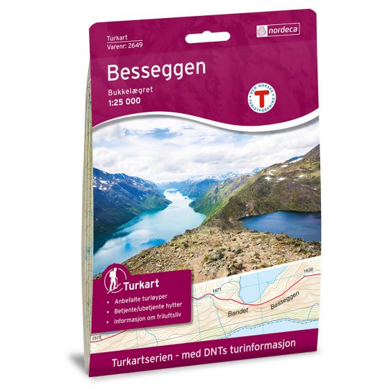 Turkart, Besseggen<br>Kart med DNT informasjon om stier og hytter.