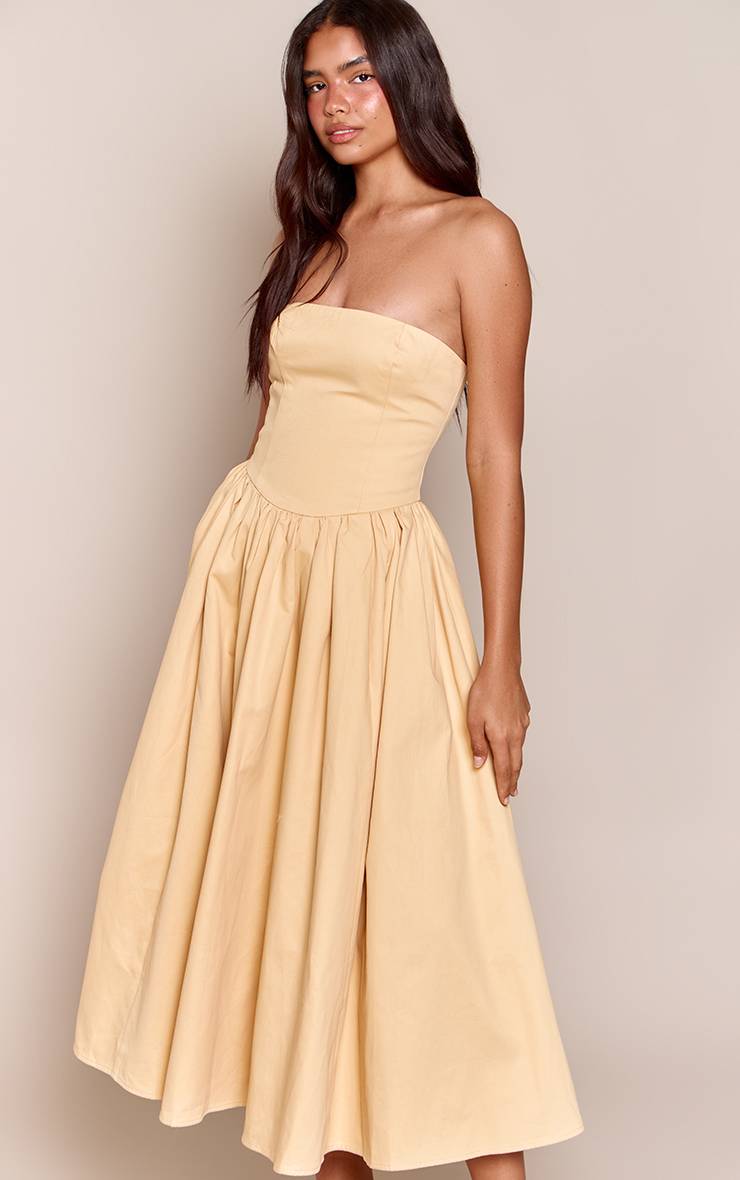 Citron Robe Midaxi Patineuse Froncée À Bandeau En Tissu Tissé