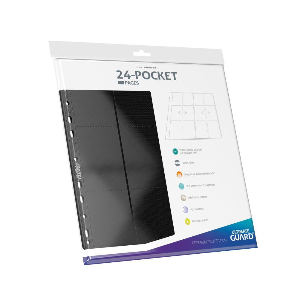 10 Feuilles pour Classeur - 24 pochettes - Noir