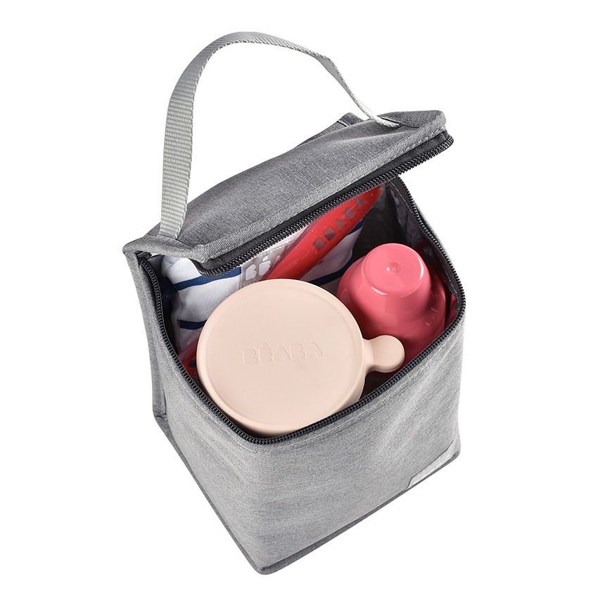 Pochette repas isotherme - Gris chiné - Ecru