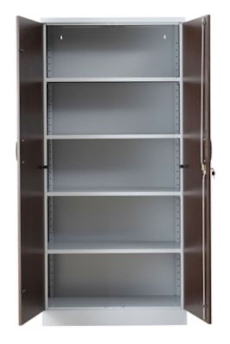 PROREGAL Beetle archiefkast met 4 legplanken, HxBxD 195 x 92 x 42 cm, zilver & wengé