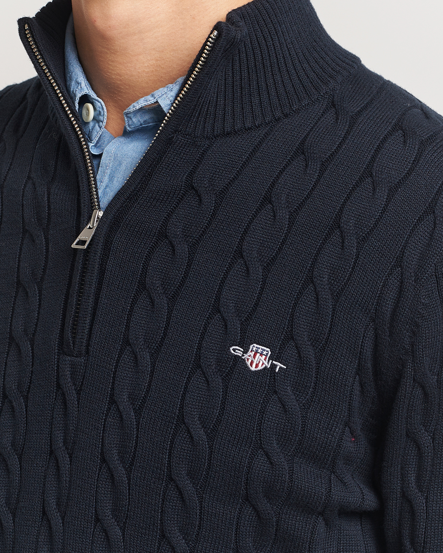 GANT Cotton Cable Half Zip Evening Blue