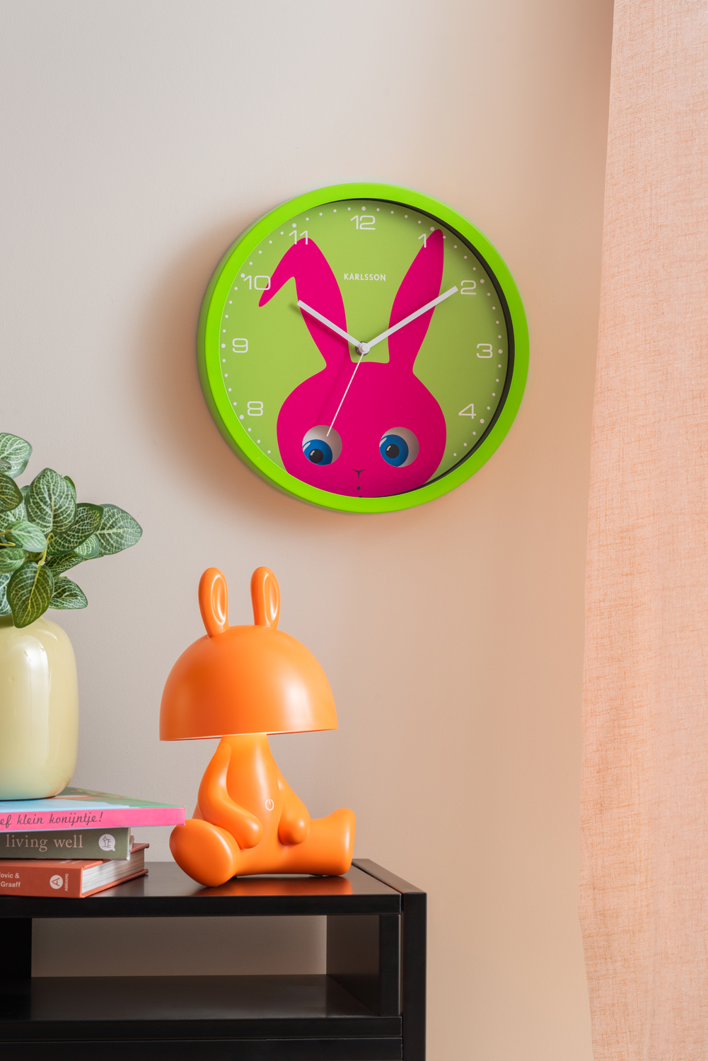 Wall clock Peekaboo Bunny dark green