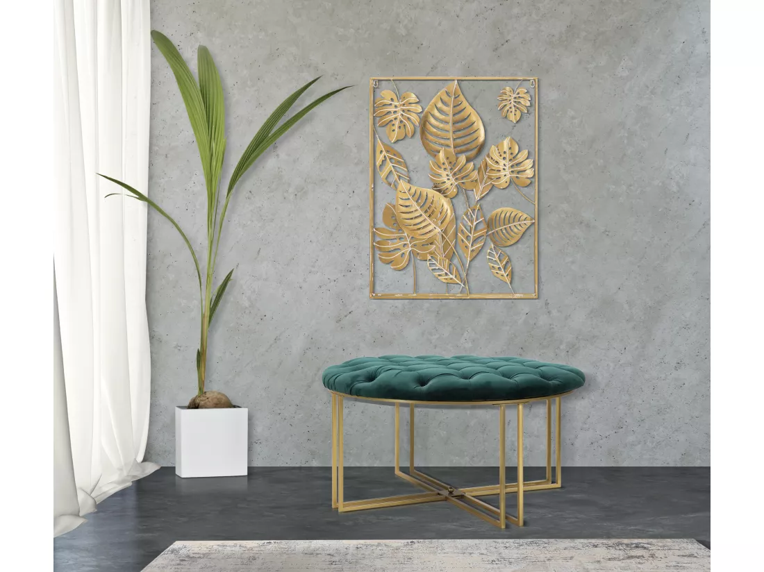 Pouf en métal et tissu doré et vert Ø 90x49 cm
