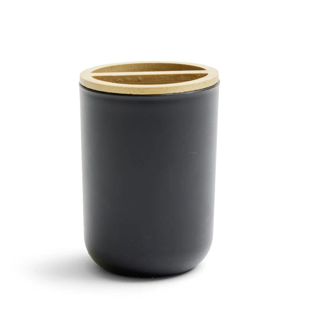 Porte brosse à dent en plastique et bambou Ø7xH10,7cm - 2 modèles noir ou blanc