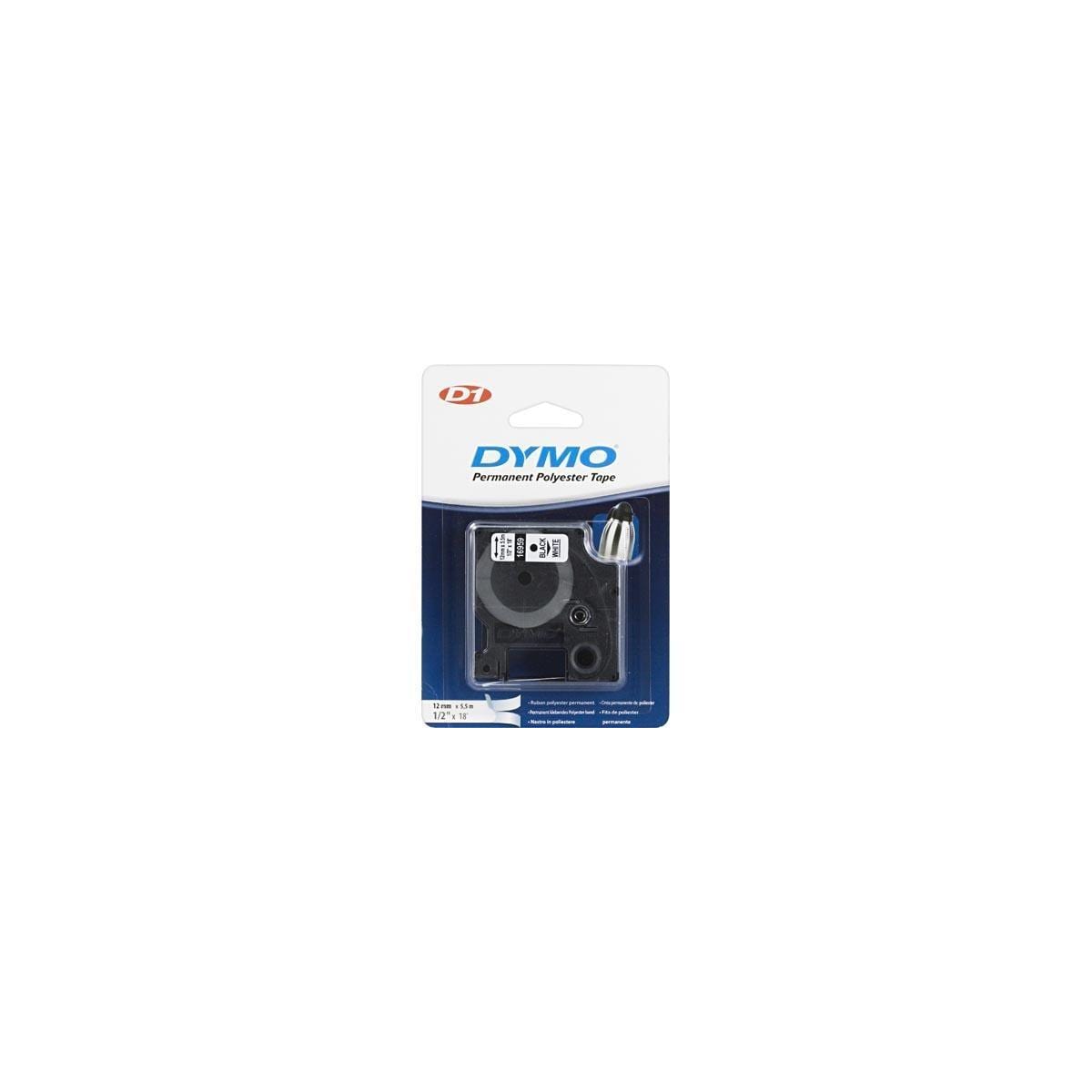 DYMO D1 märktejp perm polyester 12mm, svart på vitt, 5.5m rulle