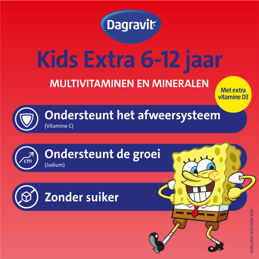Dagravit Multivitamine Kids Xtra 6-12 Jaar Spongebob60 kauwtabletten