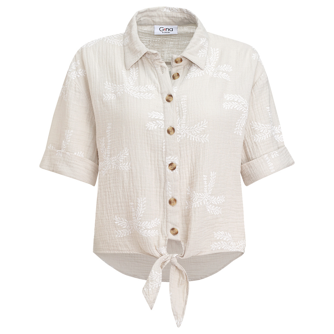 Gina Damen Musselin-Bluse mit Allover-Muster beige