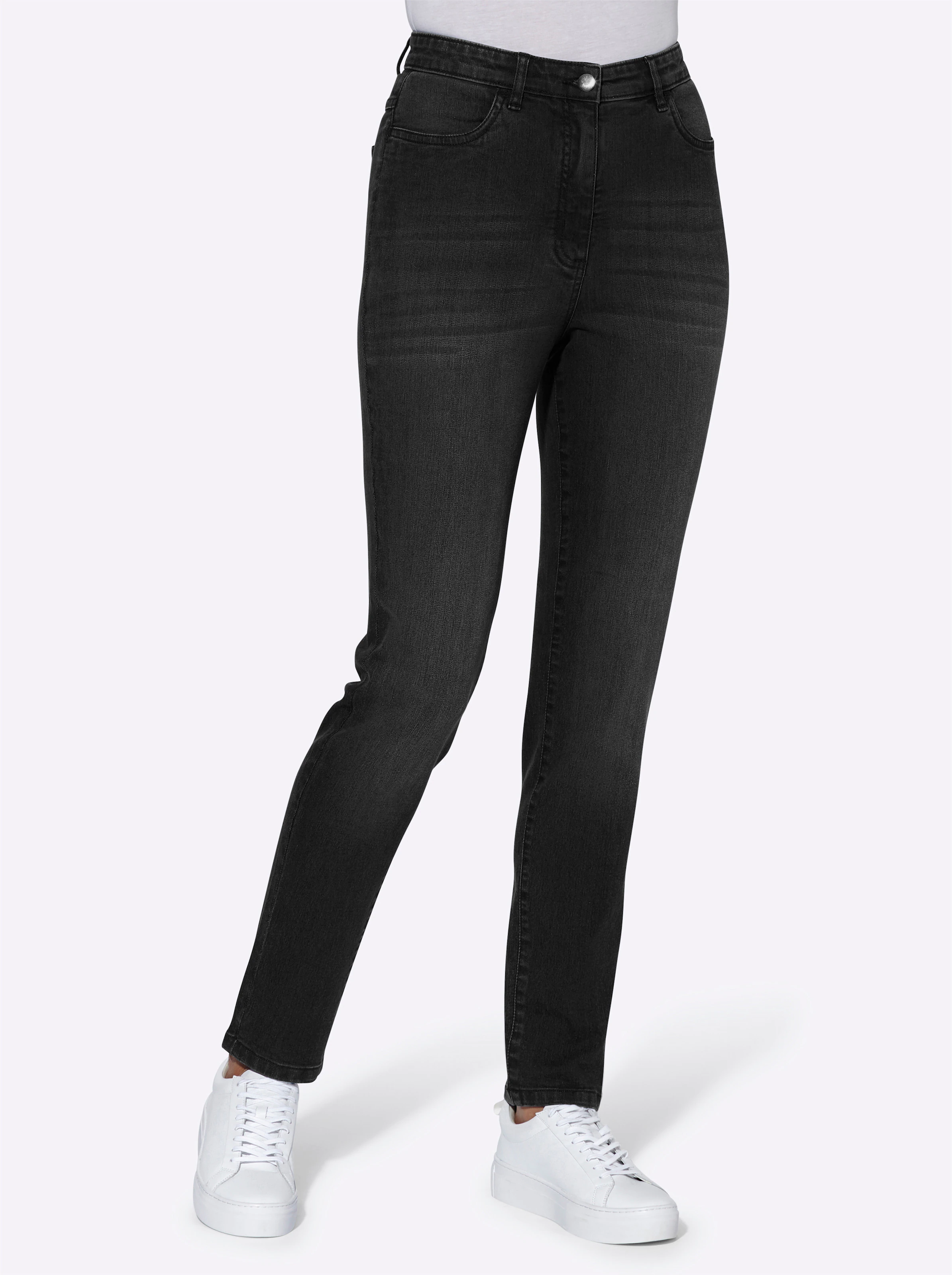 High-waist-Jeans in black denim