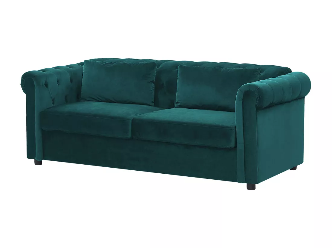Canapé convertible 3 places en velours vert foncé CHESTERFIELD