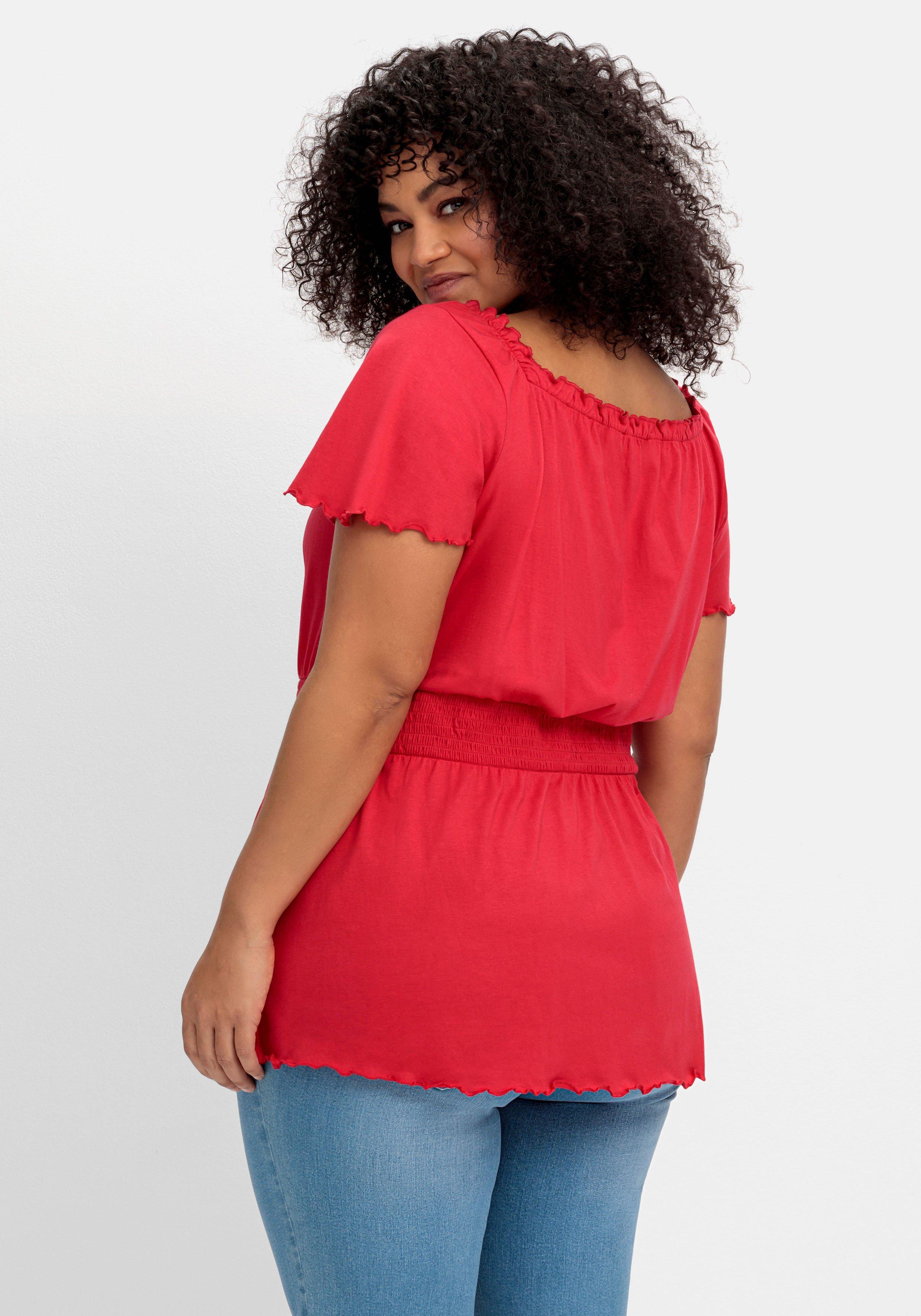 Jerseyshirt mit Karree-Ausschnitt und Smokbund