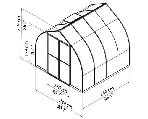 Palram Kas – Canopia Bella 8x8 Dubbelwandige Polycarbonaat Panelen 6 mm 244 x 244 cm Aluminium