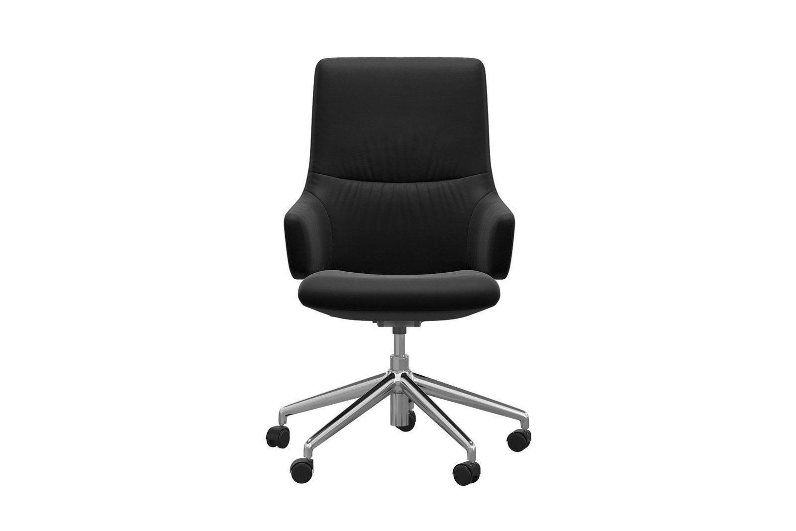 Mint kontorstol Høy stol i hud Paloma Black med arm og krom understell