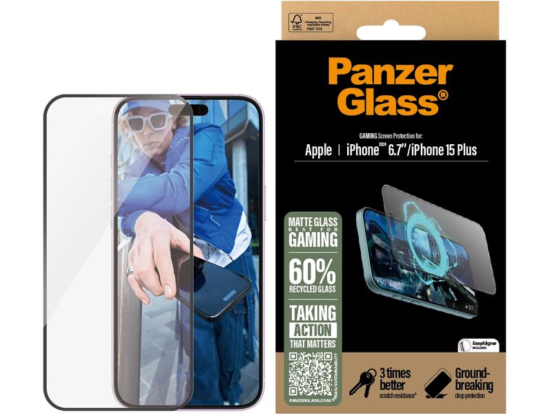 Panzerglass Displayschutz Ultra Wide Fit Gaming iPhone 15 P Display-Schutzfolie für das Apple iPhone 15 Plus/iPhone 16 Plus