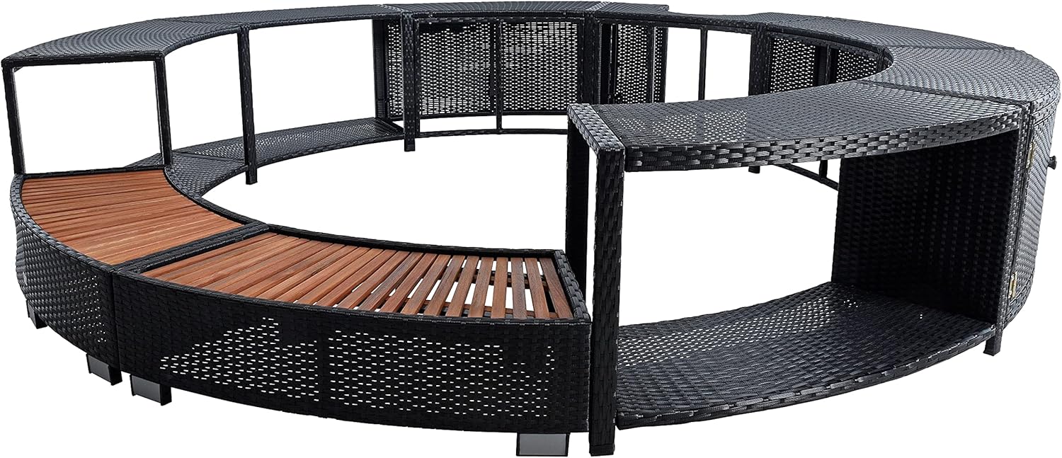 ESTEXO Poolumrandung Poolverkleidung Whirlpool Umrandung Polyrattan Verkleidung Einfassung Rund 200 cm (Schwarz)