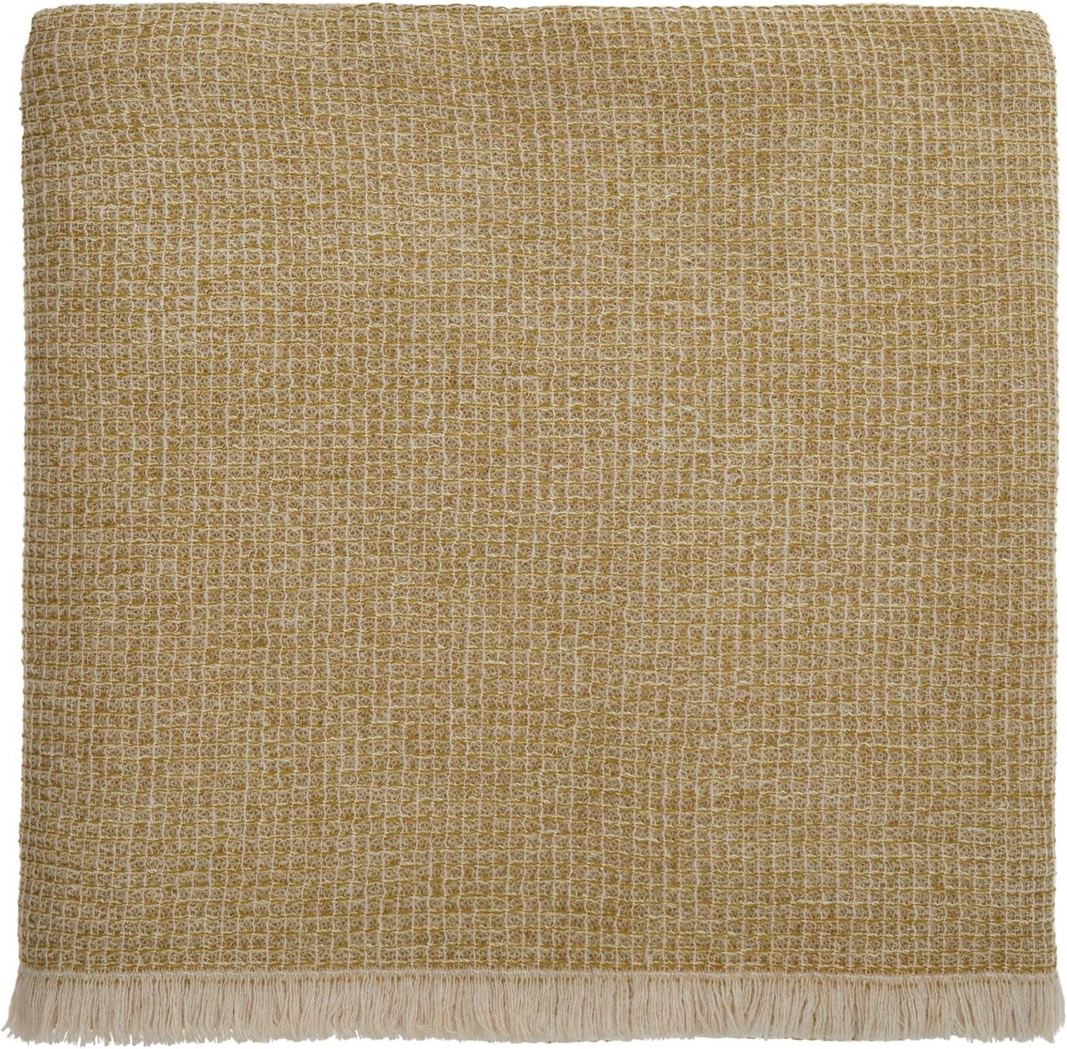 URBANARA Raiana Wolldecke 130x175 cm I 100% Wolle (Merino) Made in EU Woolmark-Zertifiziert I Warme Schafwolldecke mit Waffelpique & Fransen I Schurwolldecke Kuscheldecke Plaid I Olivgrün