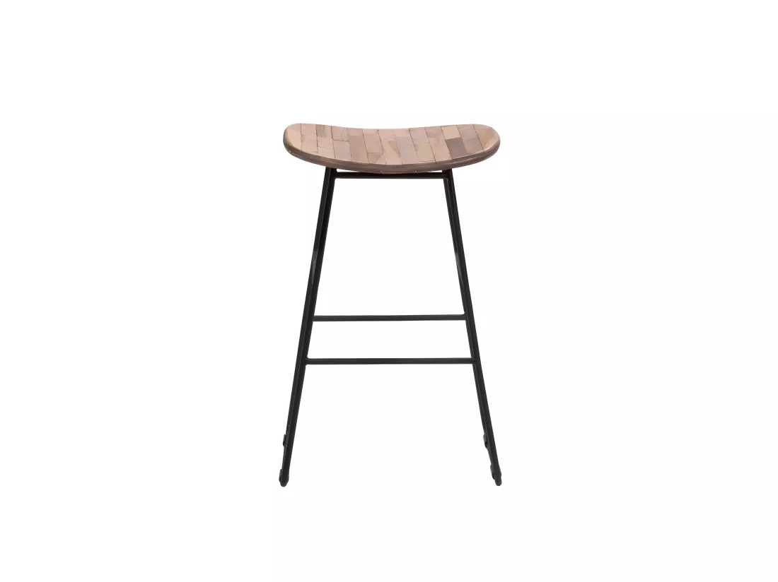 Kabayan - Tabouret de bar en teck recyclé et métal H65cm - Bois clair