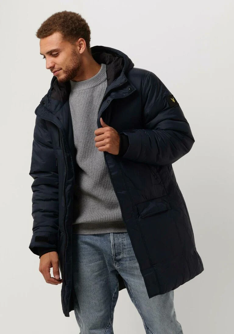 LYLE & SCOTT donkerblauwe lyle & scott gewatteerde jas long line internal padded jacket
