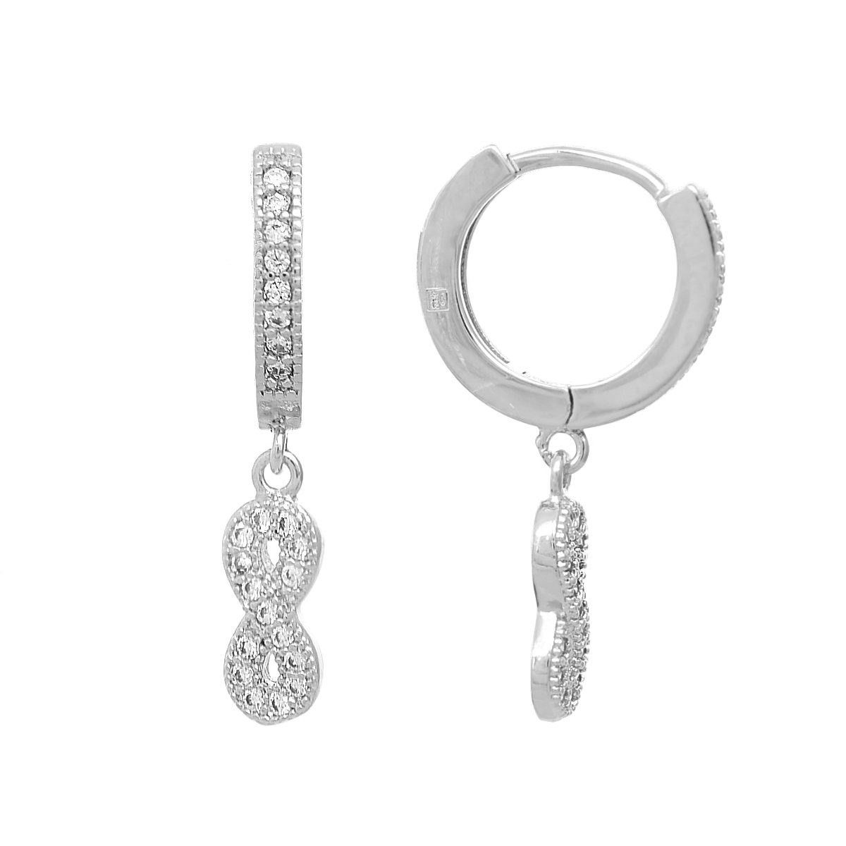 Boucles d'oreilles Mini Créoles infini oxyde de zirconium pendant Argent 925 Rhodié
