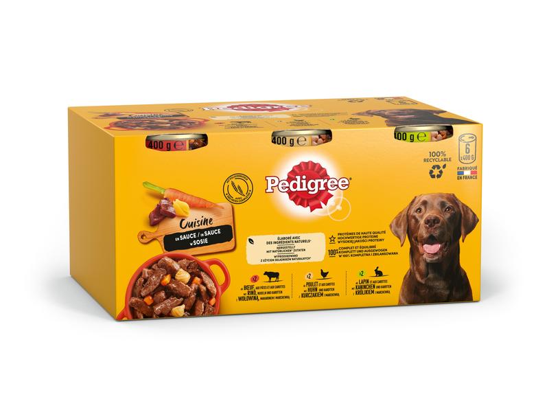 Pedigree Nassfutter Adult Saftiges Geschnetzeltes, 6 x 400 Alleinfuttermittel für ausgewachsene Hunde