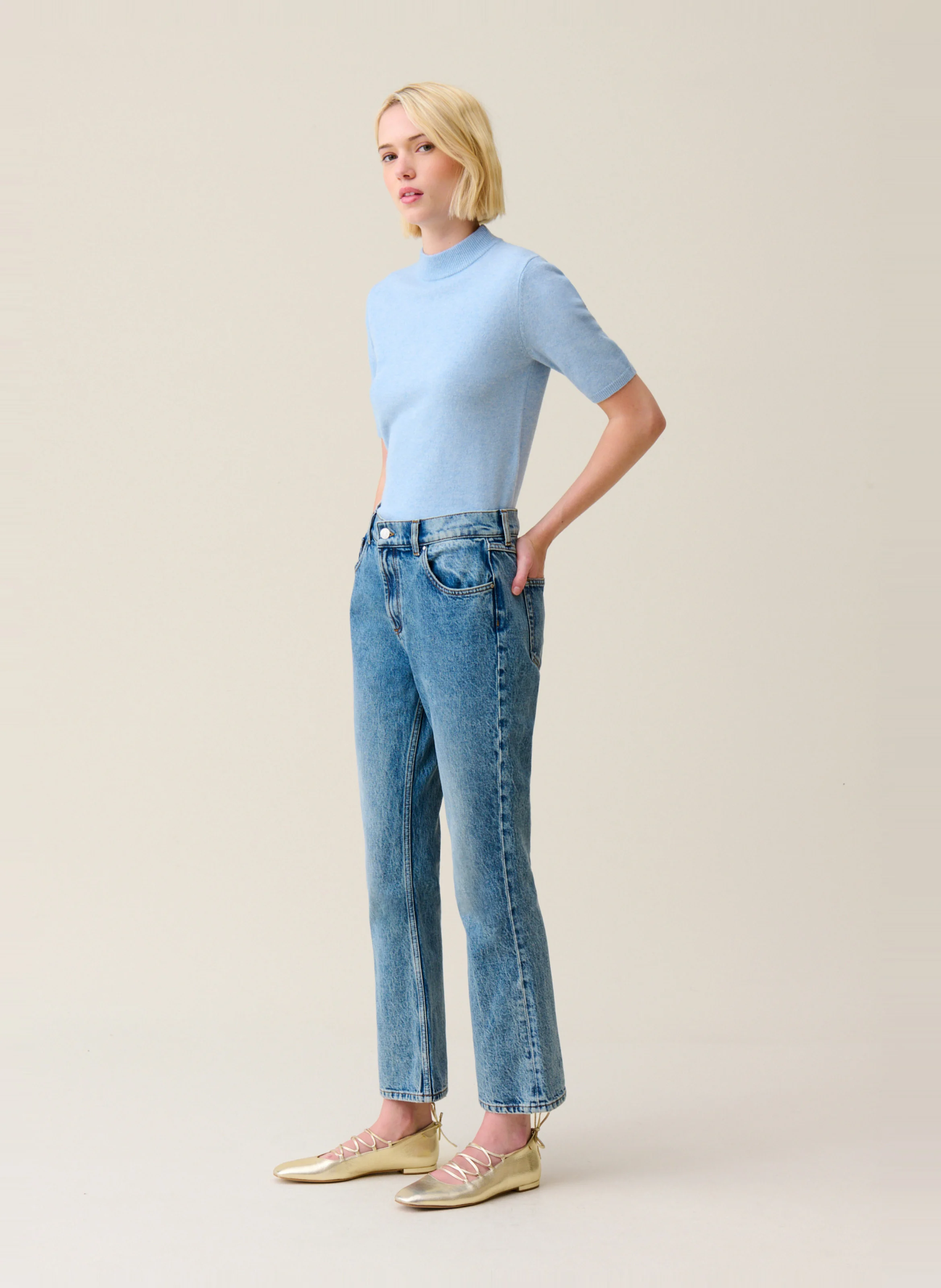 Jean flare en coton mélangé | Bleu
