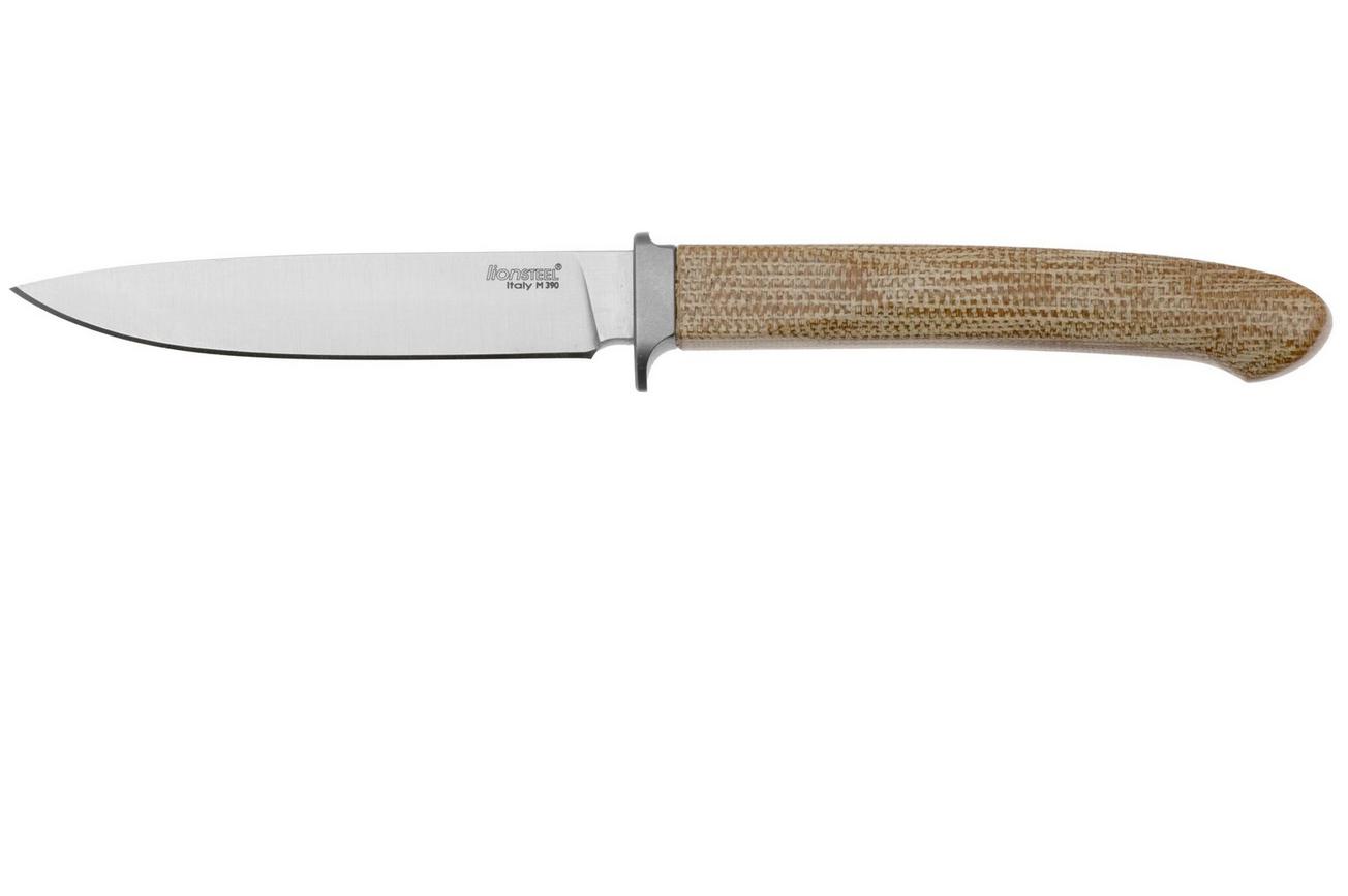 LionSteel Ago AG1-CVN Natural Canvas Micarta, Titanium Guard, vaststaand mes