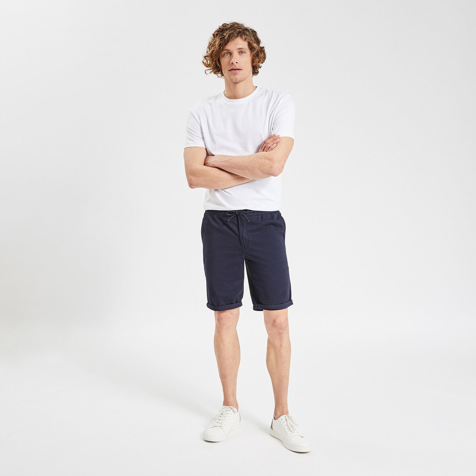 Bermuda chino taille élastiquée Bleu foncé