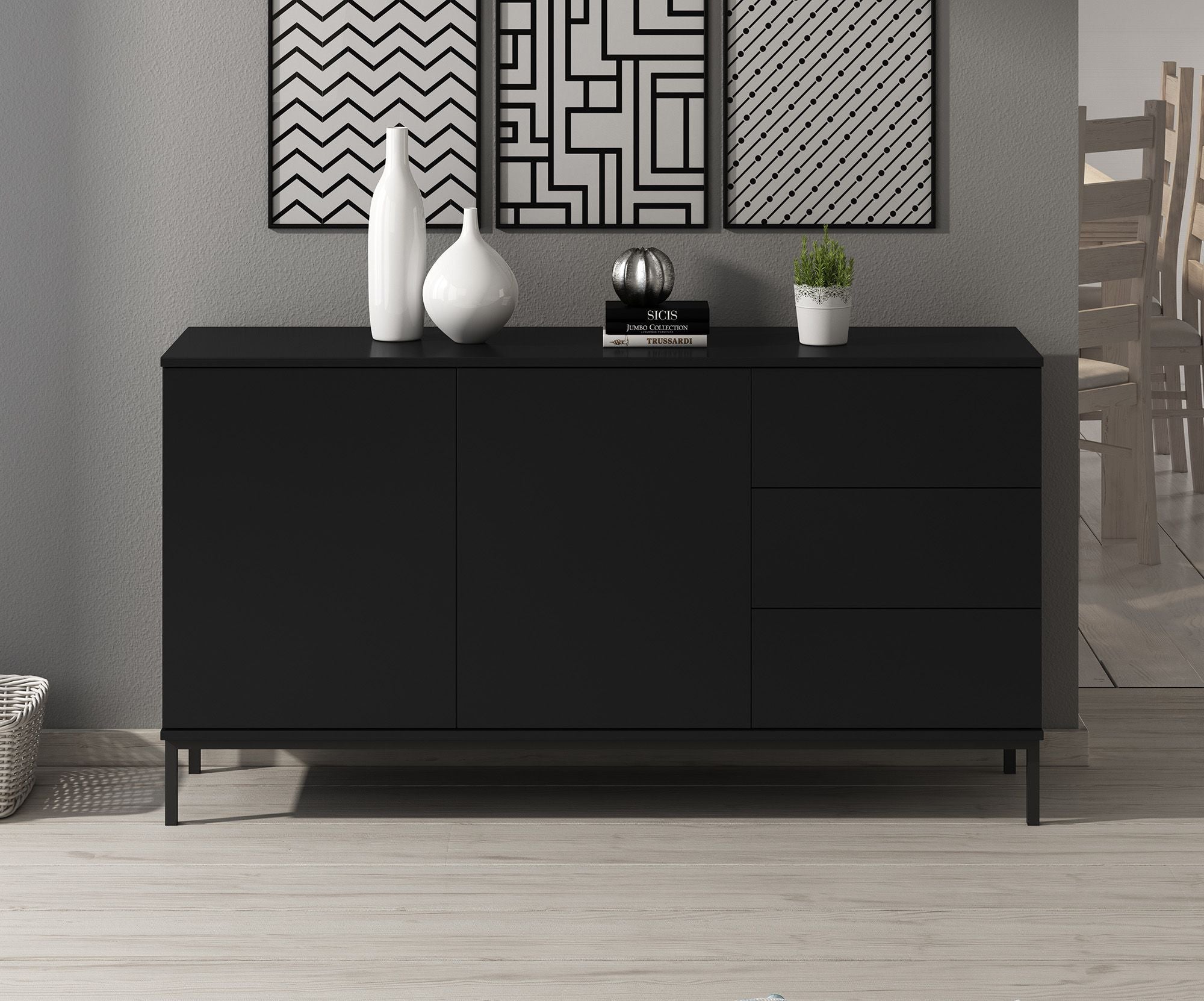 Queen - Dressoir - Zwart - 150x41x80 cm