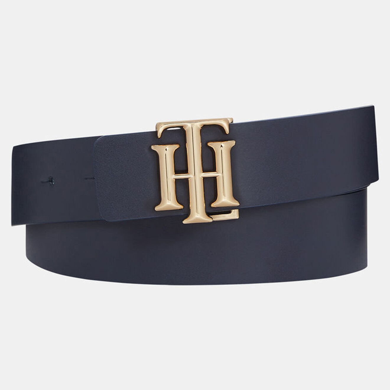 Tommy Hilfiger Ceinture en Cuir à boucle gros logo doré bleu marine