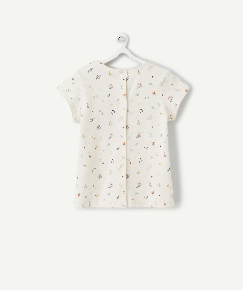 T-SHIRT BÉBÉ FILLE ÉCRU EN COTON BIO AVEC IMPRIMÉ FLEURI